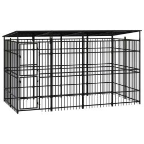 Outdoor Dog Kennel with Roof Steel 79.3 ft¬≤ (Color: black)